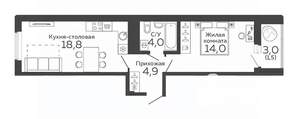 1-к квартира, вторичка, 43м2, 15/15 этаж