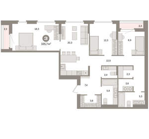 3-к квартира, вторичка, 106м2, 8/16 этаж