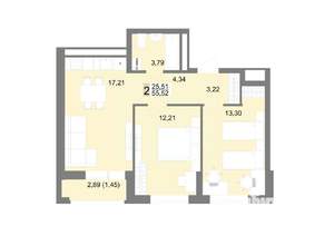 2-к квартира, строящийся дом, 56м2, 4/22 этаж