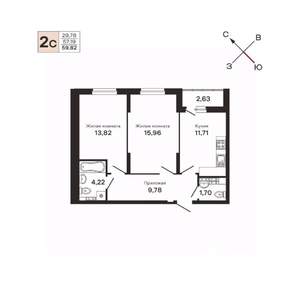 2-к квартира, вторичка, 60м2, 17/25 этаж