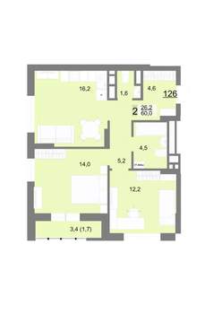 2-к квартира, вторичка, 60м2, 19/23 этаж