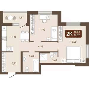 2-к квартира, вторичка, 60м2, 21/24 этаж