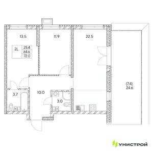 2-к квартира, вторичка, 72м2, 17/31 этаж
