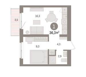 1-к квартира, вторичка, 36м2, 4/15 этаж