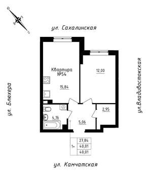 1-к квартира, строящийся дом, 40м2, 5/25 этаж
