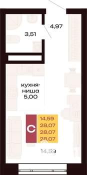 Студия квартира, вторичка, 28м2, 30/30 этаж