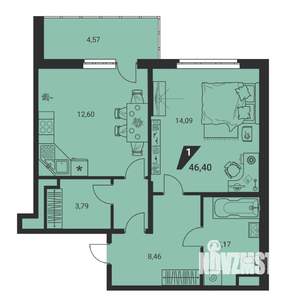 1-к квартира, вторичка, 46м2, 2/25 этаж