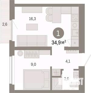 1-к квартира, вторичка, 35м2, 3/9 этаж