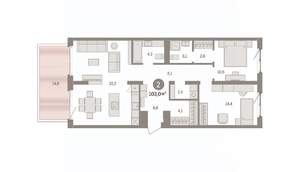 2-к квартира, вторичка, 103м2, 2/8 этаж