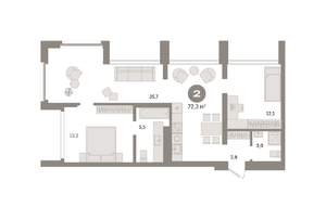 2-к квартира, вторичка, 72м2, 23/24 этаж