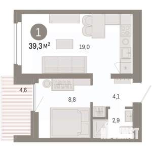 1-к квартира, вторичка, 39м2, 4/9 этаж
