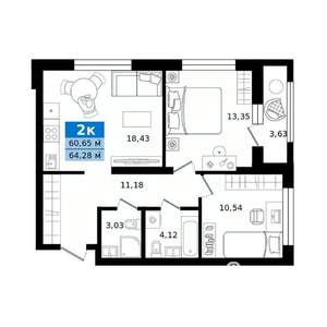 2-к квартира, строящийся дом, 64м2, 21/27 этаж