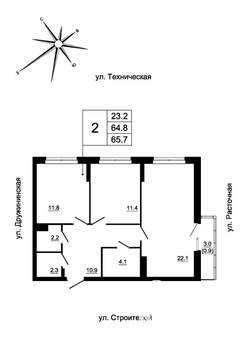 2-к квартира, строящийся дом, 63м2, 3/19 этаж
