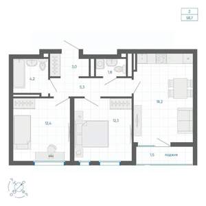 2-к квартира, строящийся дом, 59м2, 32/32 этаж