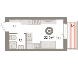 Студия квартира, вторичка, 22м2, 3/9 этаж