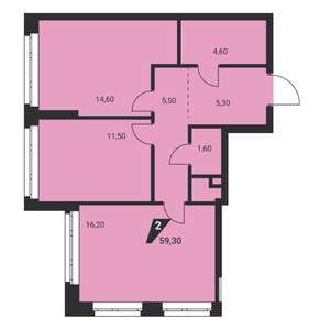 2-к квартира, вторичка, 59м2, 13/23 этаж