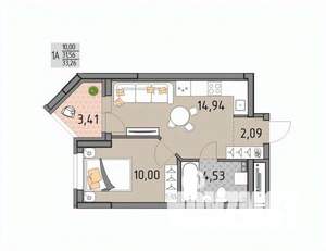 1-к квартира, строящийся дом, 33м2, 13/17 этаж