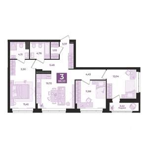 3-к квартира, вторичка, 89м2, 11/12 этаж