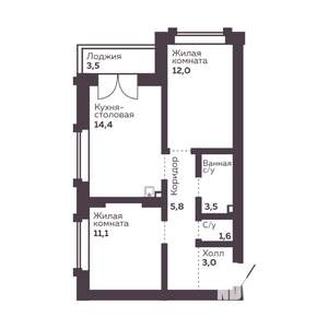 2-к квартира, вторичка, 51м2, 17/30 этаж