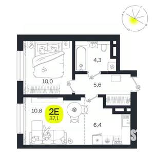 2-к квартира, вторичка, 37м2, 6/27 этаж