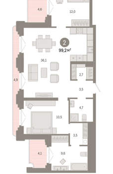 2-к квартира, вторичка, 99м2, 2/24 этаж