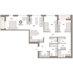 3-к квартира, вторичка, 106м2, 6/16 этаж