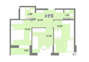 2-к квартира, вторичка, 58м2, 1/23 этаж