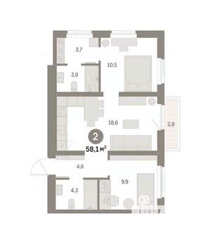 2-к квартира, вторичка, 58м2, 5/9 этаж