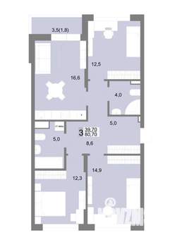 3-к квартира, строящийся дом, 81м2, 3/25 этаж