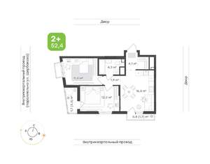 2-к квартира, вторичка, 52м2, 21/24 этаж