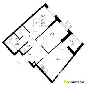 2-к квартира, вторичка, 51м2, 7/31 этаж