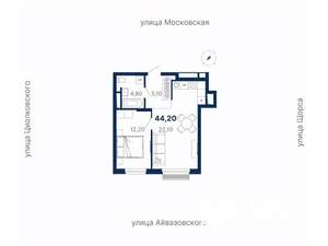1-к квартира, вторичка, 44м2, 21/30 этаж