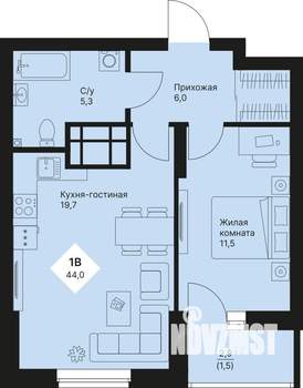 1-к квартира, вторичка, 44м2, 21/25 этаж