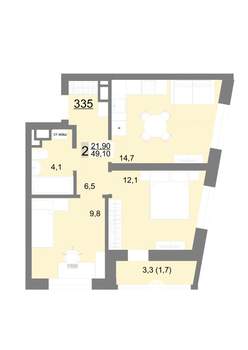 2-к квартира, вторичка, 49м2, 16/18 этаж