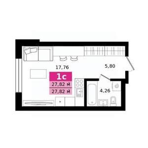 Студия квартира, строящийся дом, 28м2, 23/27 этаж