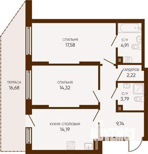 2-к квартира, строящийся дом, 72м2, 2/23 этаж