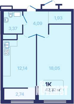 1-к квартира, вторичка, 42м2, 17/27 этаж
