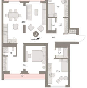 3-к квартира, вторичка, 115м2, 8/9 этаж