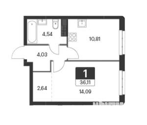 1-к квартира, вторичка, 36м2, 12/12 этаж