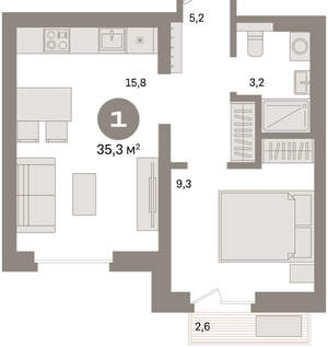 1-к квартира, вторичка, 36м2, 6/9 этаж