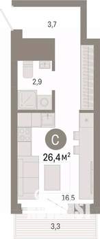 Студия квартира, вторичка, 26м2, 3/9 этаж