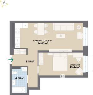 1-к квартира, строящийся дом, 51м2, 3/26 этаж