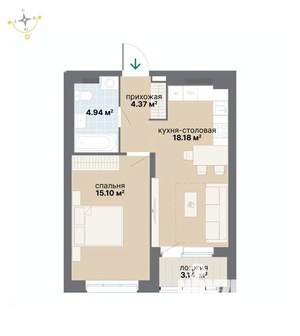 1-к квартира, вторичка, 46м2, 2/26 этаж