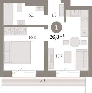 1-к квартира, вторичка, 36м2, 7/7 этаж