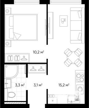 1-к квартира, строящийся дом, 32м2, 19/24 этаж
