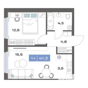 1-к квартира, строящийся дом, 41м2, 1/17 этаж
