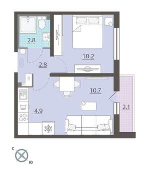 1-к квартира, вторичка, 33м2, 5/8 этаж