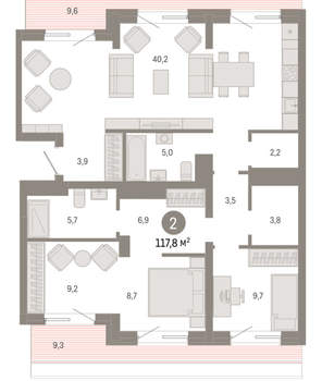 2-к квартира, вторичка, 118м2, 6/7 этаж