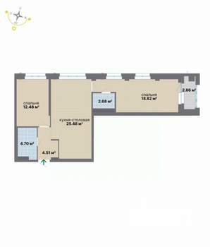 2-к квартира, вторичка, 72м2, 2/9 этаж