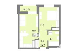 1-к квартира, вторичка, 38м2, 21/26 этаж